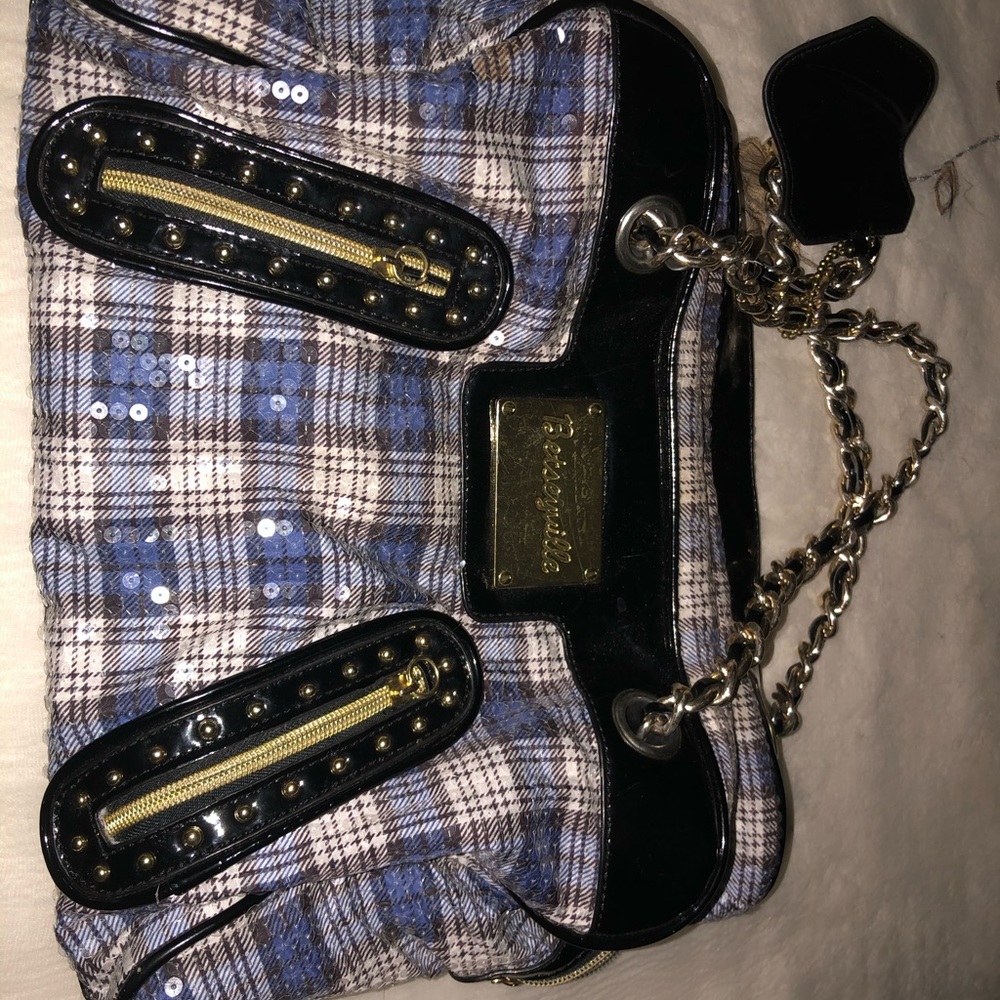Black, gray and blue Betsey Johnson purse